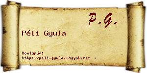 Péli Gyula névjegykártya